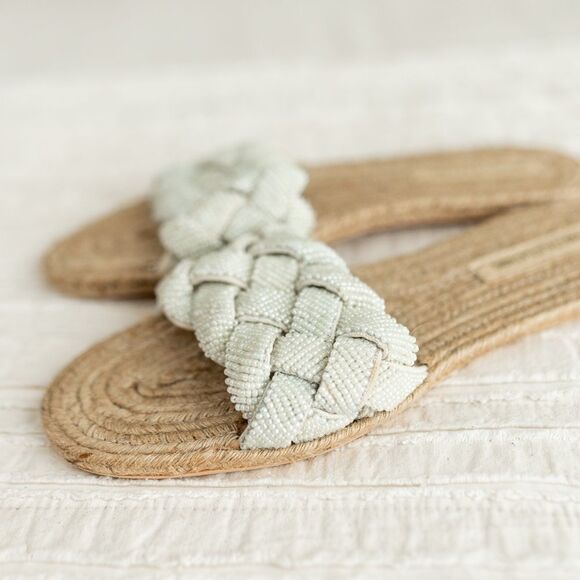 PrettyLittleThing Beaded Espadrille Braided Sandals in Cream and Tan - Picture 4 of 5